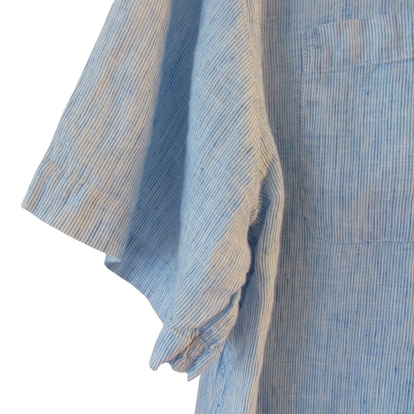 Joseph Abboud Mens Striped Linen Shirt XL Short Sleeves Light Blue Button Front - Picture 5 of 9